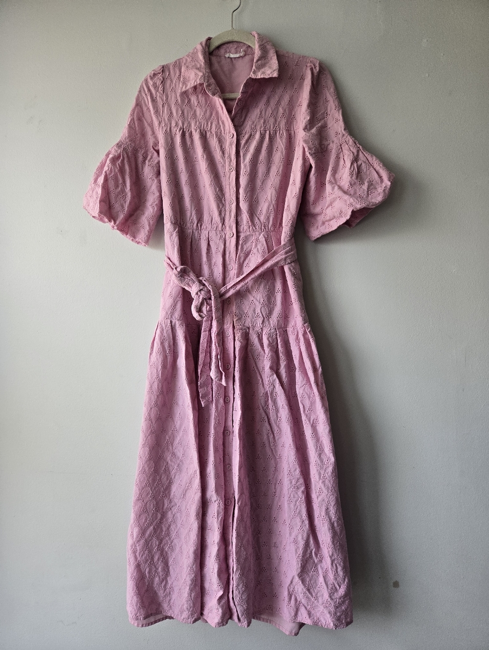Avec Les Filles Cotton Eyelet Tie Waist Shirt Dress